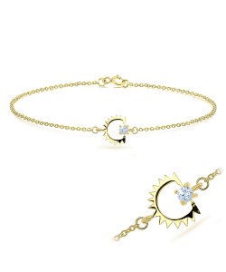 Gold Plated Round CZ Stone Silver Bracelet BRS-430-GP